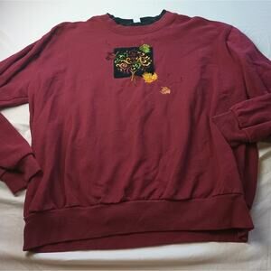 Vintage Autum Crewneck Fall leaves Burgendy Red long sleeve Womens size Large